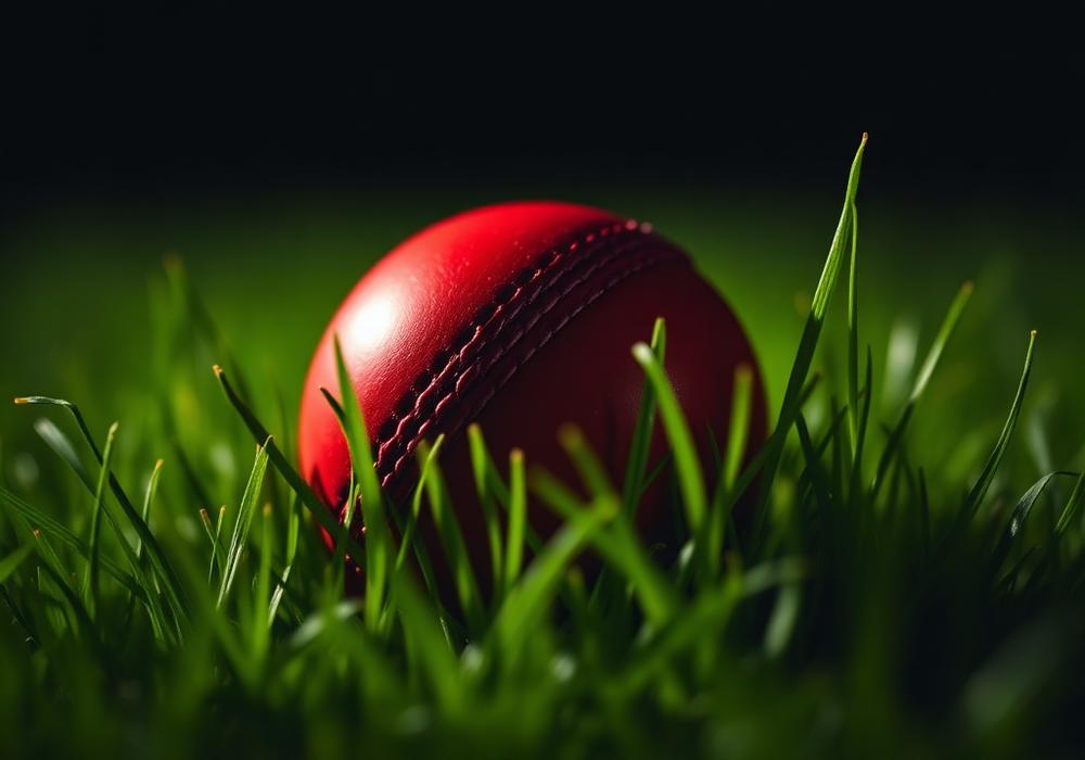 Cricket ball on grass